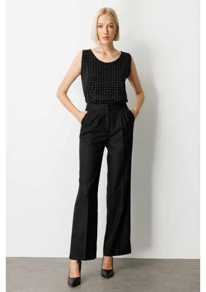 Kadın Pile Detaylı Bol Paça Pantolon 5059 Siyah fiyatları