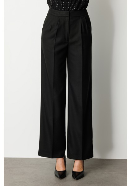 Kadın Pile Detaylı Bol Paça Pantolon 5059 Siyah modelleri