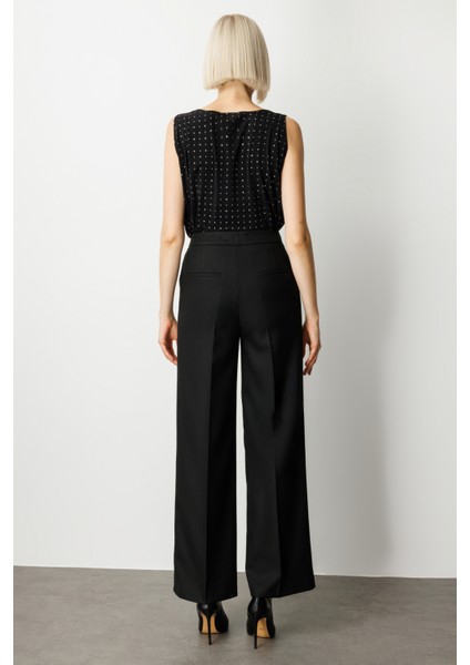 Kadın Pile Detaylı Bol Paça Pantolon 5059 Siyah fırsatları