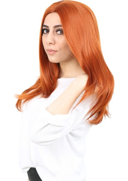 Kahkülsüz Fiber Sentetik Orta Boy Düz Peruk - Bakır modelleri