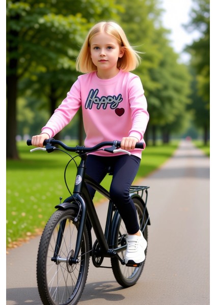 Kız Çocuk Kalp Desenli Pamuklu Bisiklet Yaka Uzun Kollu Üst ve Tayt Takımı Kaliteli Şık Rahat fiyatları