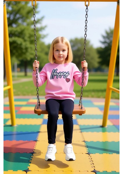 Kız Çocuk Kalp Desenli Pamuklu Bisiklet Yaka Uzun Kollu Üst ve Tayt Takımı Kaliteli Şık Rahat modelleri