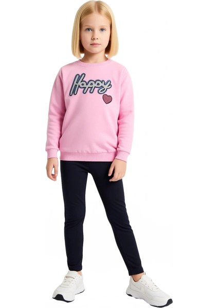 Kız Çocuk Kalp Desenli Pamuklu Bisiklet Yaka Uzun Kollu Üst ve Tayt Takımı Kaliteli Şık Rahat fırsatları