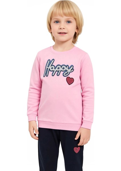 Kız Çocuk Kalp Desenli Pamuklu Bisiklet Yaka Uzun Kollu Üst ve Tayt Takımı Kaliteli Şık Rahat indirimleri