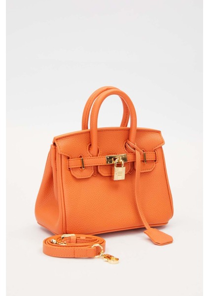 Turuncu Aksesuar Detaylı Kare El Çantası