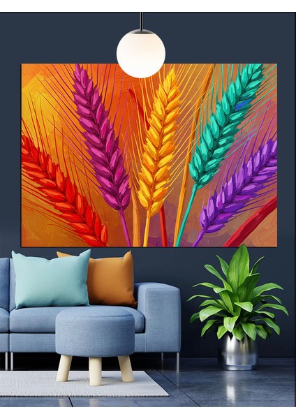 Renkli Buğday Başakları Sanat Dekoratif Kanvas - Mdf Ahşap Tablo indirimleri