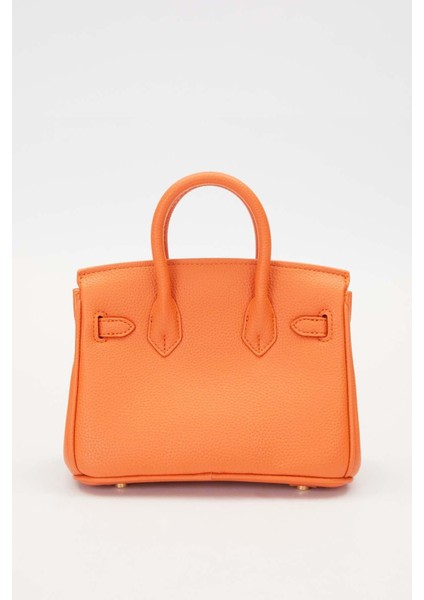 Turuncu Aksesuar Detaylı Kare El Çantası