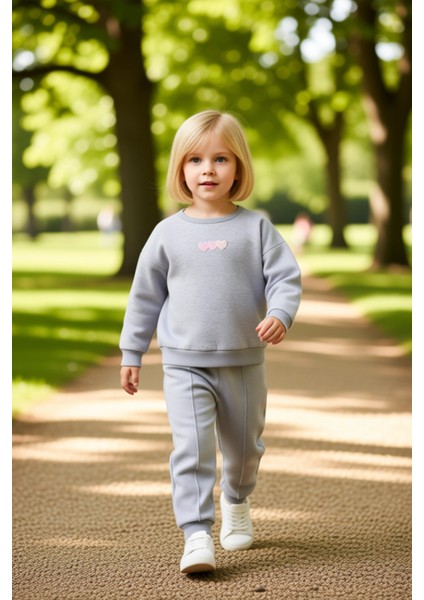 Kız Çocuk Pamuklu Örme Rahat Kalp Detaylı Takım Kaliteli Şık Rahat Günlük