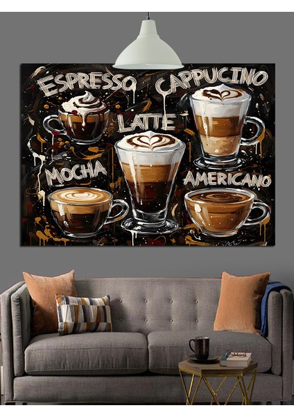 Çeşitli Içecekler Kahve Latte Cappuccino Dekoratif Kanvas - Mdf Ahşap Tablo