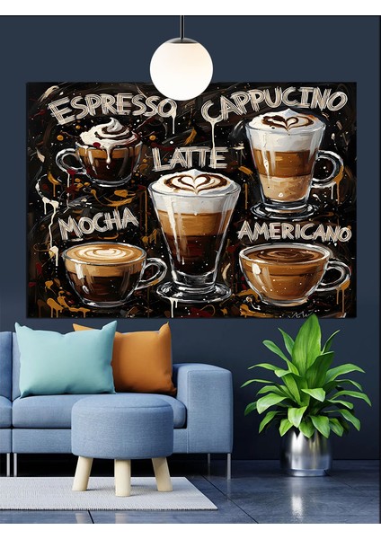 Çeşitli Içecekler Kahve Latte Cappuccino Dekoratif Kanvas - Mdf Ahşap Tablo modelleri