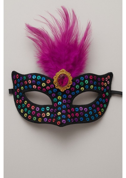 Renkli Payetli Mor Tüylü Taşlı Parti Maskesi Yetişkin Kadın Kostüm Aksesuarı Göz Bandı Maskot fiyatları
