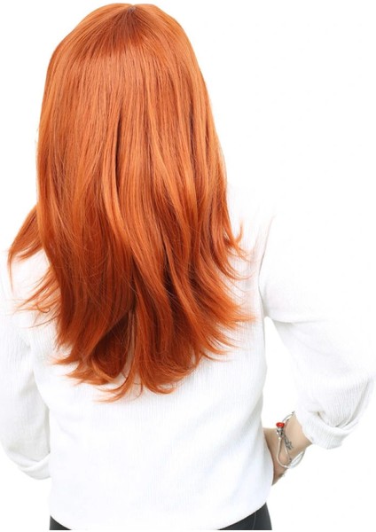 Kahkülsüz Fiber Sentetik Orta Boy Düz Peruk - Bakır fırsatları