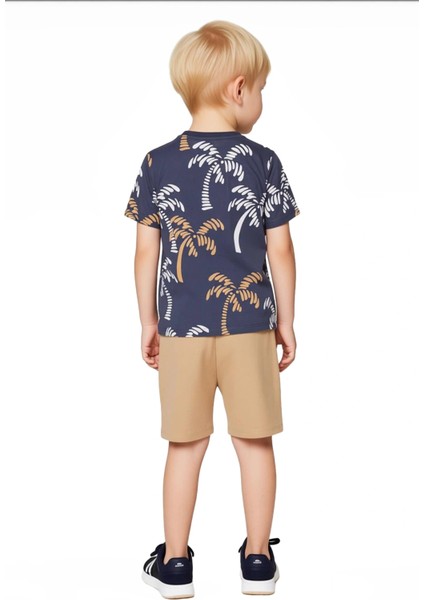 Erkek Çocuk Tropikal Desenli Pamuklu T Shirt ve Şort Takımı Kaliteli Şık Rahat indirimleri