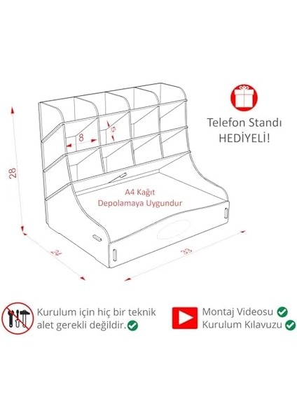 Chamber 12 Gözlü Büyük Boy Masaüstü Düzenleyici, Masaüstü Organizer Çekmeceli A4 Evrak Rafı (Siyah) fiyatları