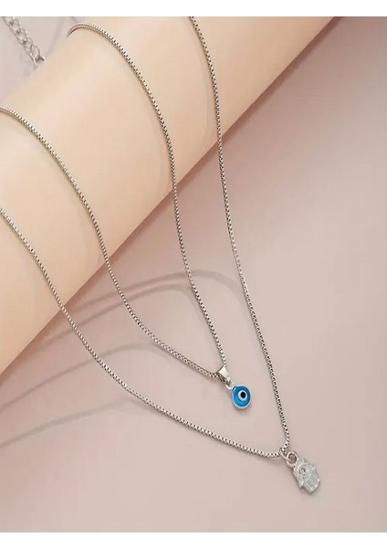 Gümüş Rengi Nazar Boncuklu Kolye fiyatları