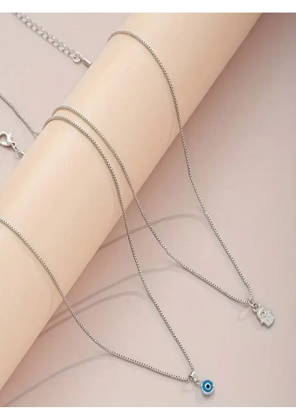 Gümüş Rengi Nazar Boncuklu Kolye modelleri