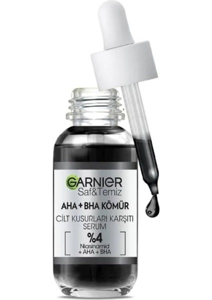 Aha+Bha Cilt Kusurları Karşıtı Siyah Serum %4 [niasinamid+Peeling Etkili Aha+Bha] 30ML