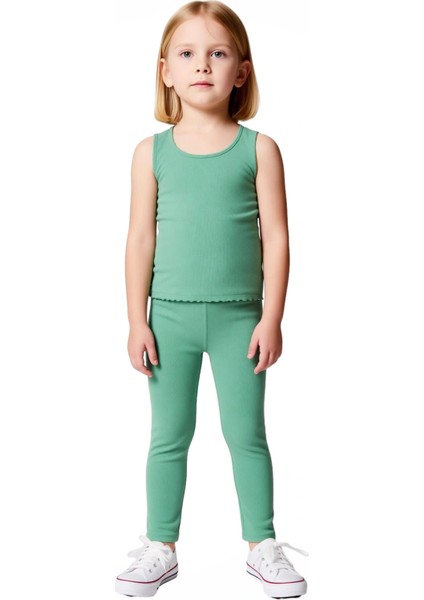 Kız Çocuk Esnek Fitilli Kolsuz Üst ve Tayt Seti Kaliteli Şık Rahat Günlük fırsatları