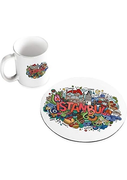 Simgeleri Tasarımlı Kupa Fincan ve Mouse Pad Seti 20 x 20 cm fiyatları