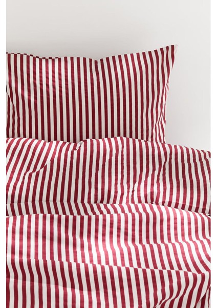 Natural Ranforce Kırmızı Çizgili Tek Kişilik Nevresim Takımı %100 Organik Pamuk
