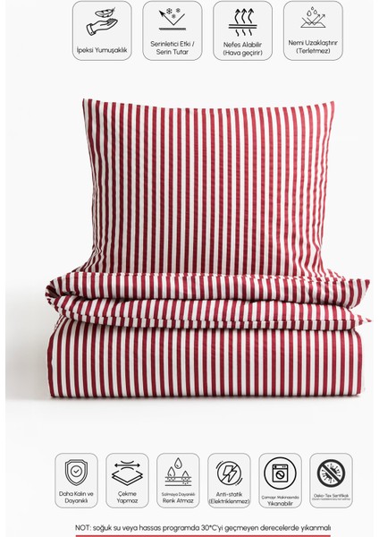 Natural Ranforce Kırmızı Çizgili Tek Kişilik Nevresim Takımı %100 Organik Pamuk modelleri