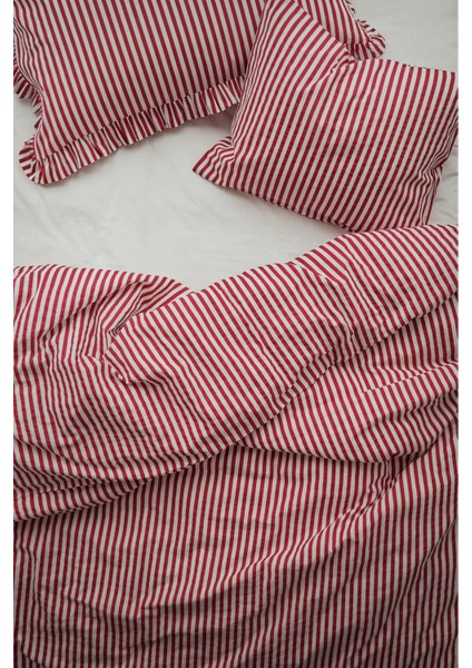 Natural Ranforce Kırmızı Çizgili Tek Kişilik Nevresim Takımı %100 Organik Pamuk indirimleri