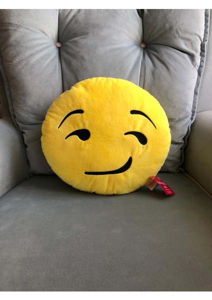 Sarı Emoji Yastık – Gülümseyen Surat Dekoratif Peluş Minder 35 cm