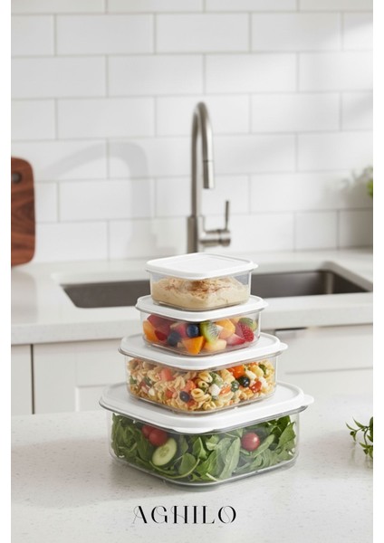 4’lü Saklama Kabı Seti – Kapaklı Vakumlu Gıda / Erzak Kutuları