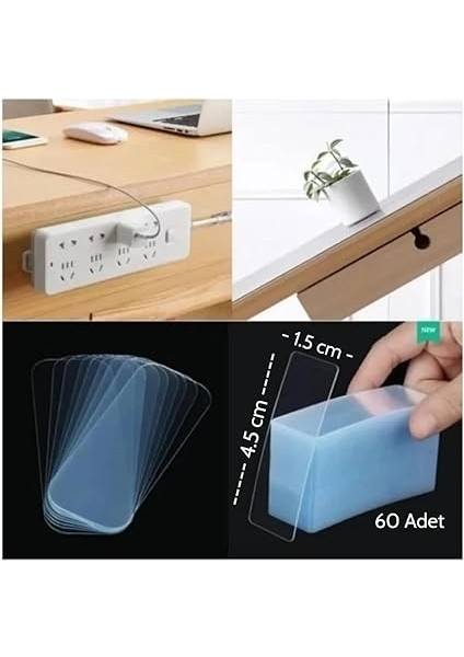 Çift Taraflı Şeffaf Bant Şeffaf Bant 60 Parça Kutulu Montaj Bandı Tekrar Kullanılabilir Çift Taraflı Bant (1,5 x 4,5cm) fiyatları