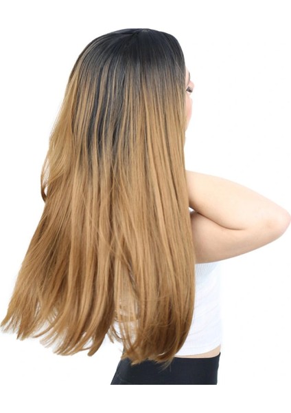 Fiber Sentetik Uzun Düz Peruk - Siyah / Karamel Ombreli fiyatları