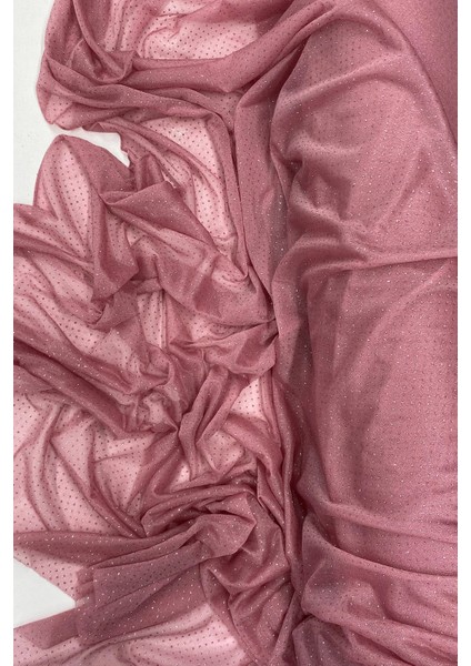 Litaetrend Yağmur Damlası Simli Abiye Elbise Şallık Tül Kumaş Gül Kurusu 32-H