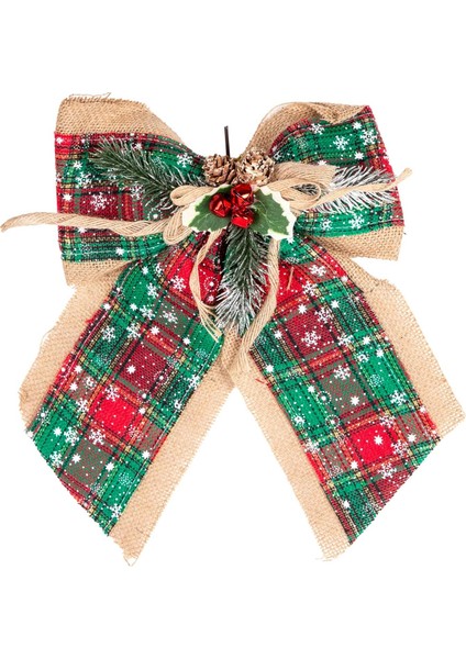 Yılbaşı Ağaç Süsü Yılbaşı Dekorlu Fiyonk Ekoseli Yeşil 30X21 Cm.