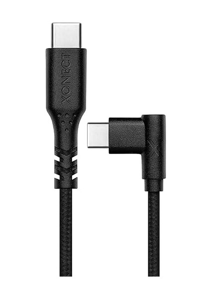 Type-C To Type-C ile Uyumlu iPhone ve Samsung ile Uyumlu Hızlı Şarj ve Data Kablosu 100 cm L Tipi Gaming Hasır Örgülü (Siyah)