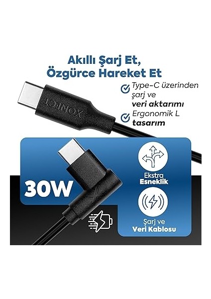 Type-C To Type-C ile Uyumlu iPhone ve Samsung ile Uyumlu Hızlı Şarj ve Data Kablosu 100 cm L Tipi Gaming Hasır Örgülü (Siyah) fırsatları