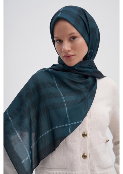 Echo Pamuk Şal Cuadros Petrol Mavisi