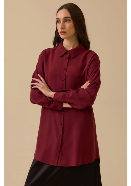 Kadın Gömlek Yaka Uzun Kollu Basic Tunik 1010 Bordo fiyatları