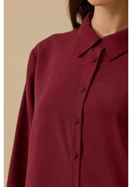 Kadın Gömlek Yaka Uzun Kollu Basic Tunik 1010 Bordo modelleri