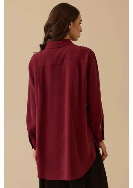 Kadın Gömlek Yaka Uzun Kollu Basic Tunik 1010 Bordo fırsatları