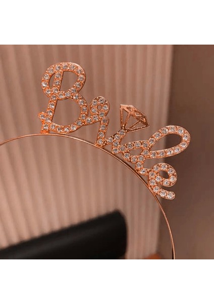 Rose Gold Renkli Taşlı “bride” Gelin Tacı – El Yazısı Yazı Tipiyle - Lisinya fiyatları