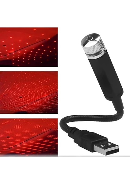 Kırmızı Ayak Altı Tavan Star LED Araç Içi Atmosfer Ambians Işık Oto Araba Iç Tavan Yıldız Ayarlanır USB Lamba