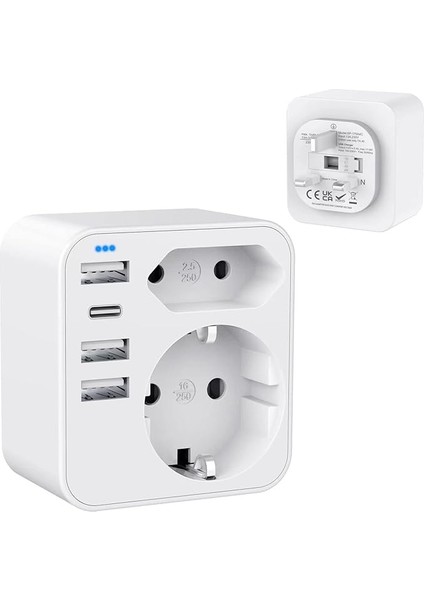 Seyahat Adaptörü Uk Ingiltere Almanya Fişi 4 USB 3.4A, Tip G Priz Adaptörü Irlanda, Dubai, Maldivler Için