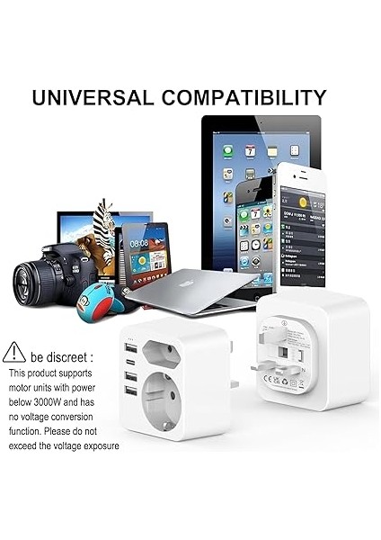 Seyahat Adaptörü Uk Ingiltere Almanya Fişi 4 USB 3.4A, Tip G Priz Adaptörü Irlanda, Dubai, Maldivler Için indirimleri