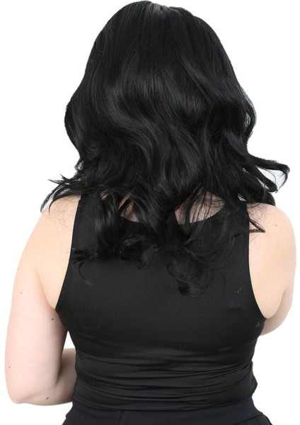 Kahkülsüz Fiber Sentetik Orta Boy Dalgalı Peruk / Siyah fırsatları