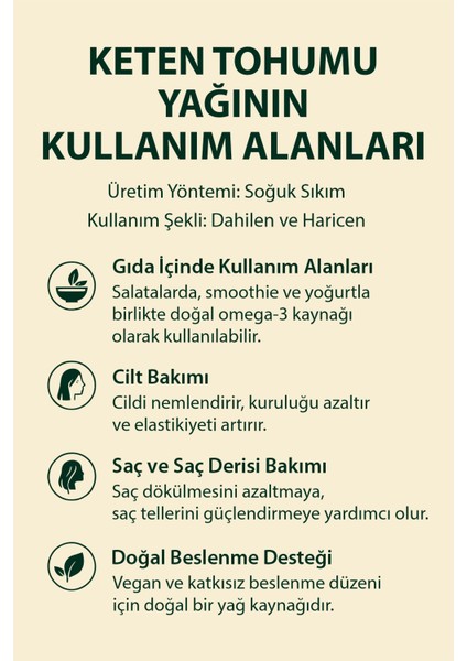 Keten Tohumu Yağı 50ML Soğuk Sıkım, %100 Saf ve Katkısız modelleri