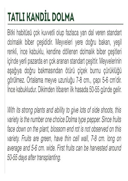 Tarım Ata Tohumu Tatlı Kandil Dolma Biberi 1000 Adet Tohum fiyatları