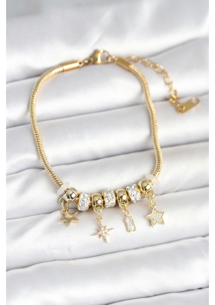 Zarif Bilekler Için Golden Pirinç Kutup Yıldızı Charmlı Kadın Bileklik