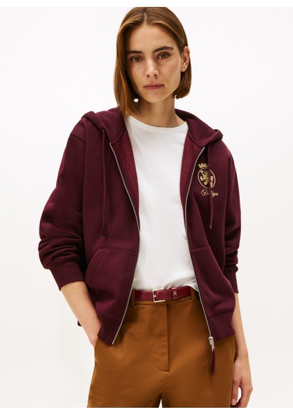 Kapüşon Yaka Baskılı Kırmızı Kadın Sweatshırt WW0WW46126XIH fiyatları