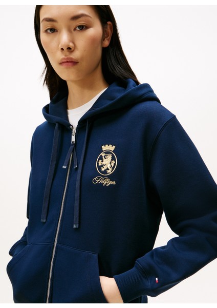 Kapüşon Yaka Nakışlı Mavi Kadın Sweatshırt WW0WW46126C1G modelleri