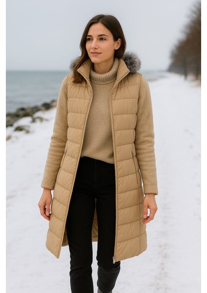 Kmk Kombin Kadın Uzun Önü Fermuarlı Kapişonlu Şişme Yelek fiyatları