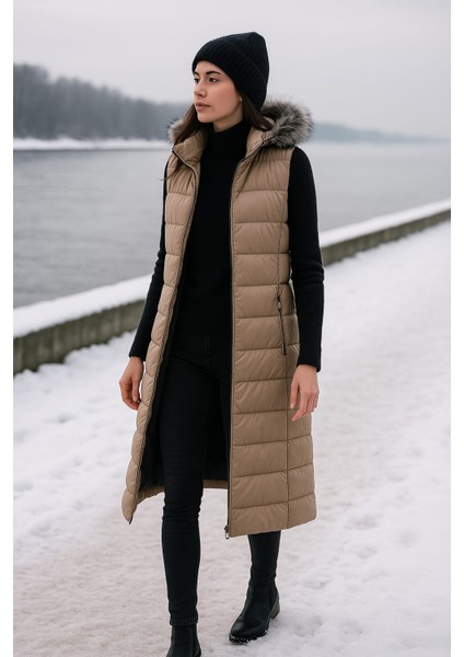 Kmk Kombin Kadın Uzun Önü Fermuarlı Kapişonlu Şişme Yelek fırsatları